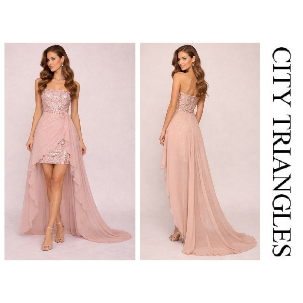 City Triangles Pink Silver Sequin Strapless Fairy Whimsical Mini Prom Dress 9